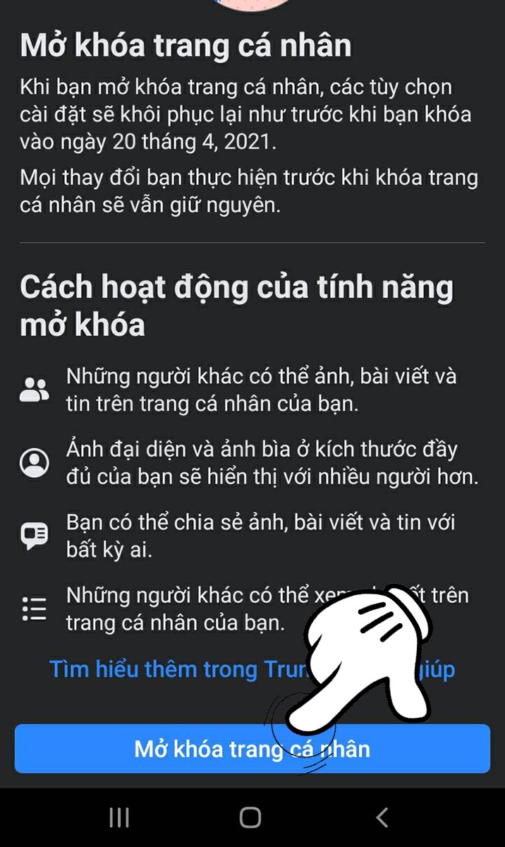 Hình ảnh: Chọn Mở khóa trang cá nhân