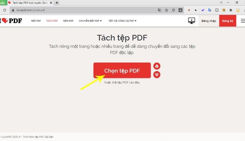 Chọn file PDF cần cắt từ máy tính