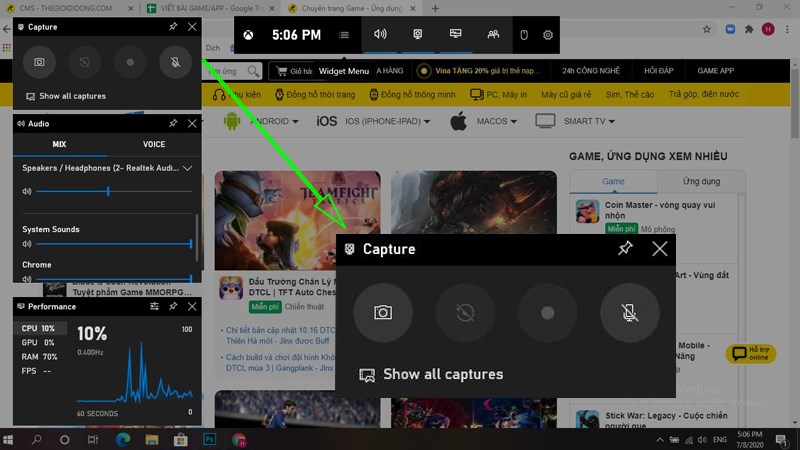 Đầu tiên tại cửa sổ màn hình bạn muốn ghi lại nhấn tổ hợp phím Windows+G để mở công cụ Xbox Game Bar