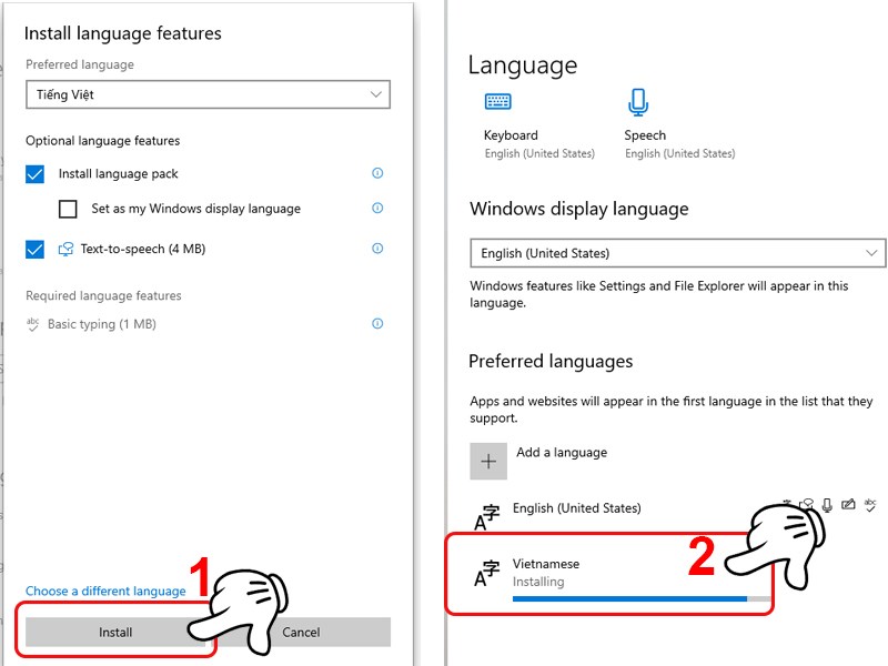Hình ảnh: Nhấn Install và đợi quá trình tiếng Việt được cài vào máy tính của bạn hoàn tất.