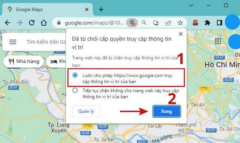 Hình ảnh: Cấp quyền định vị cho trình duyệt 